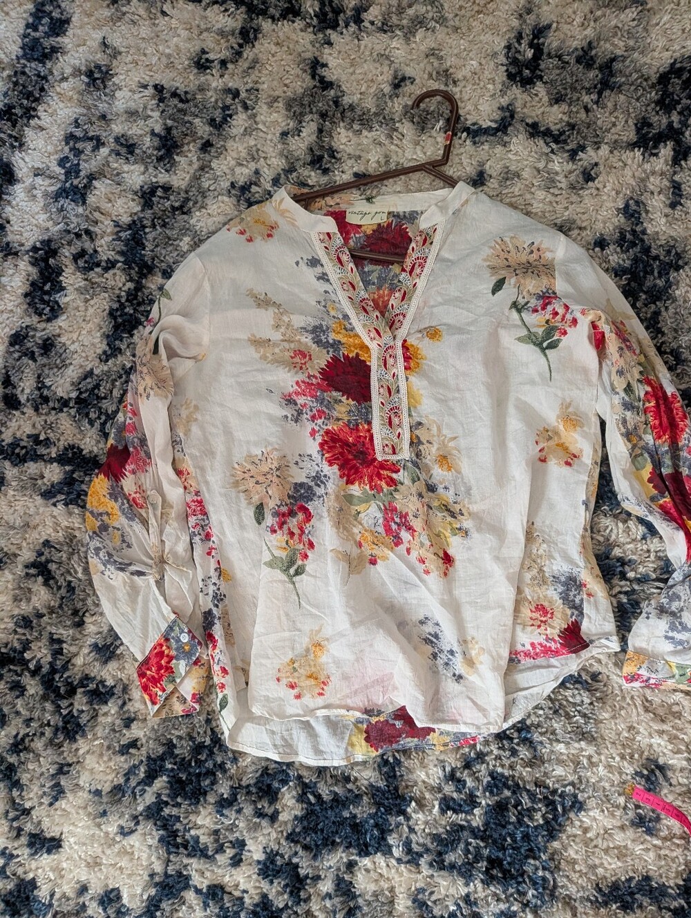 Vintage Goa White Floral Embroidered Tunic Top